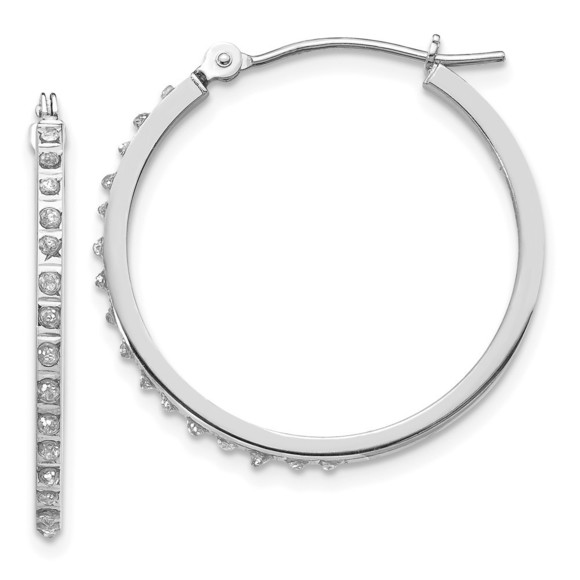 14k White Gold Diamond Fascination Round Hinged Hoop Earring 26 L x 2 mm W
